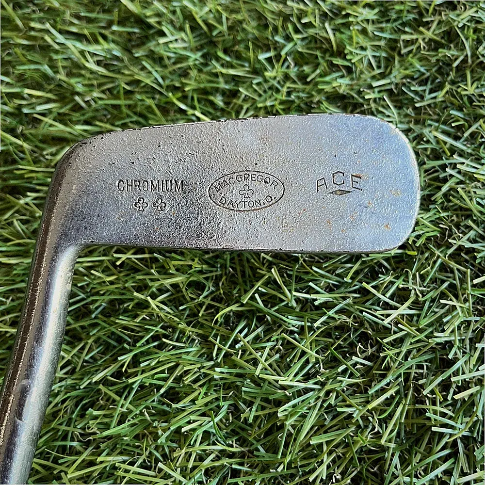 Antique MacGregor Dayton Chromium Ace Putter Blade Brown Shaft Left Handed