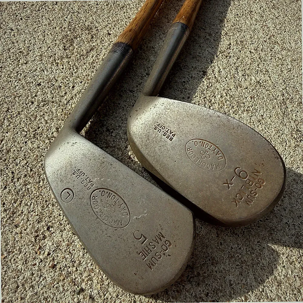 Antique MacGregor Go-Sum Hickory Shaft Golf Clubs Pair Mashie 5 Niblick 9-X RH