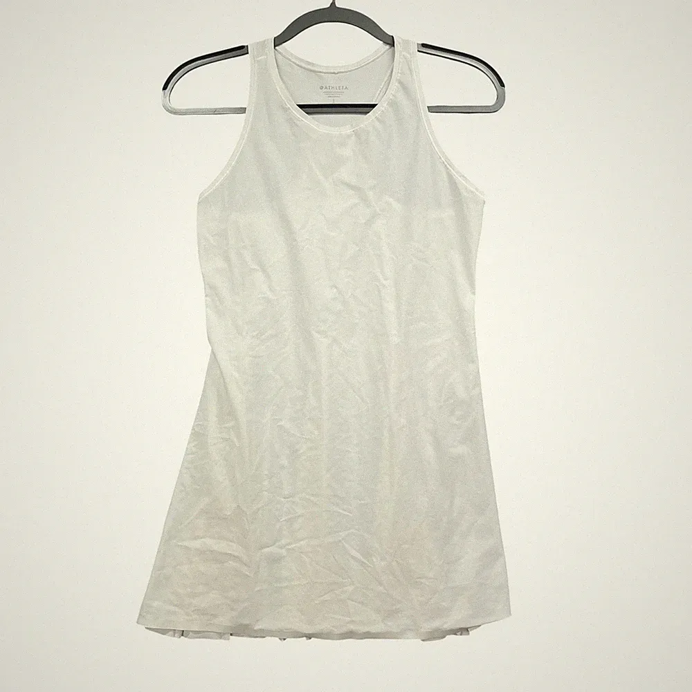 Athleta Tennis Dress Womens S White Sleeveless Racerback Pleated Golf Athletic