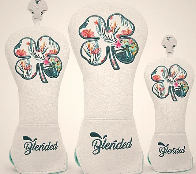 Bairbre Golf Club Covers 3 Pc. Set White Lucky Clover Golf Head Covers Driver