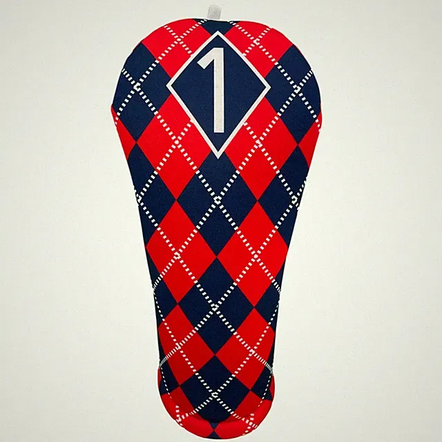 BeeJos Navy and Red Argyle Golf Club Head Covers