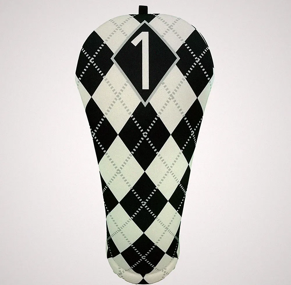 BeeJos White and Black Argyle Golf Club Head Covers