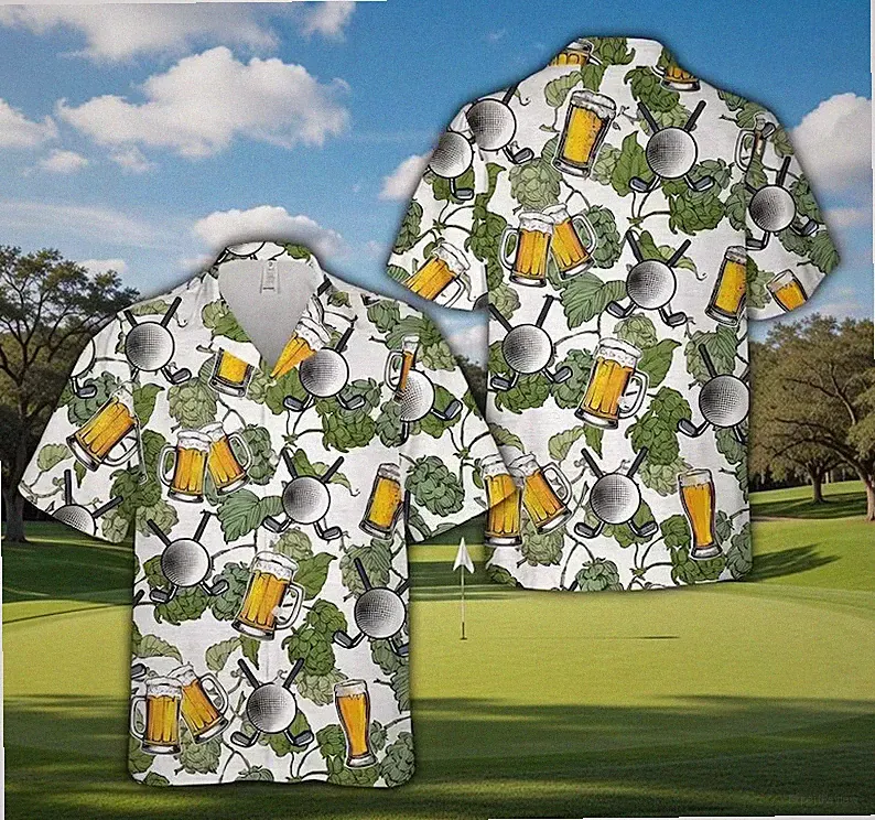 Beer Golf Hawaiian Shirt Men Women Party Tropical Beach Summer Aloha