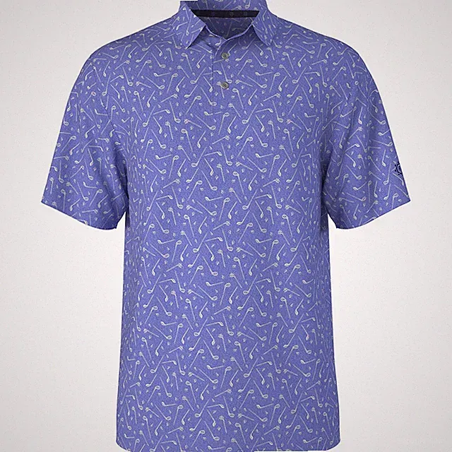 Ben Hogan Youth Heather Golf Club Print Cornflower Blue Shirt Junior
