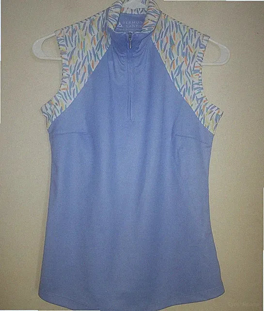 Bermuda Sands Women's Golf Shirt XS 1/4 Zip UPF 50+ Sleeveless Periwinkle Wht