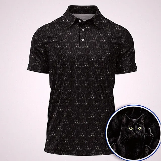 Black Cat Pattern Golf Polos, Funny Cat Lover Golf Shirt, Golf Gift For Golfer