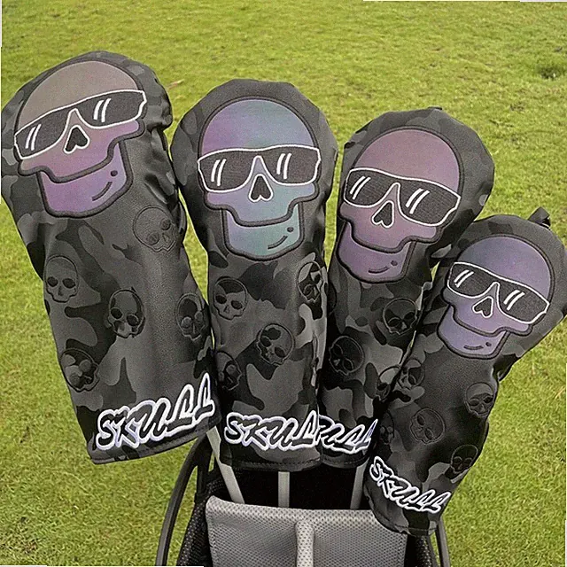Black Skull Golf Cover Synthetic Leather Golf Headcover for Driver Fairway Wood