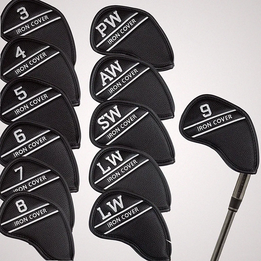 Black Synthetic Leather Golf Iron Head Covers, 12 Pack, Hampton Distribution