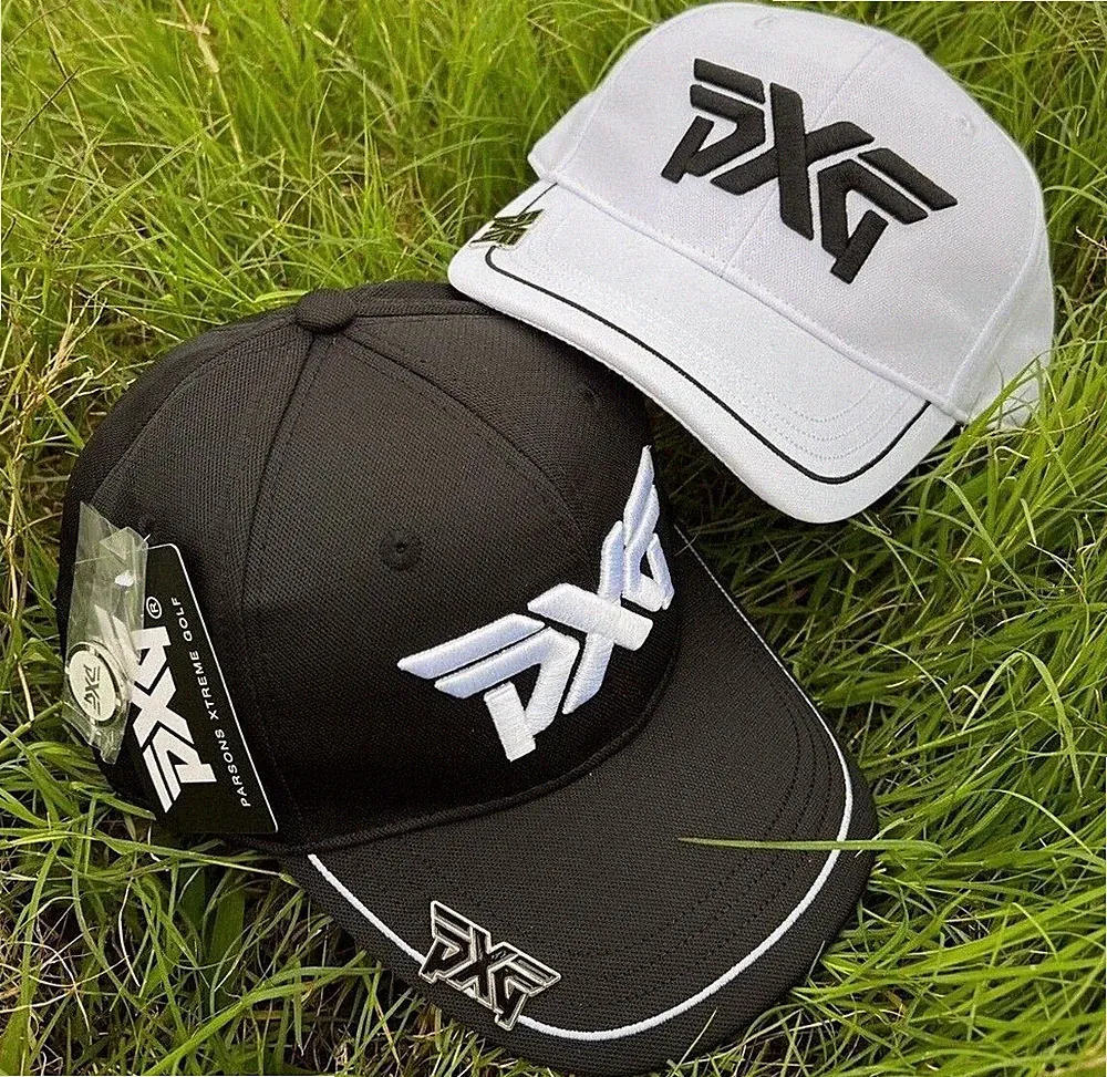 Black/White PXG Hat Line Pattern Style Golf Baseball Cap Adjustable W Ball Mark