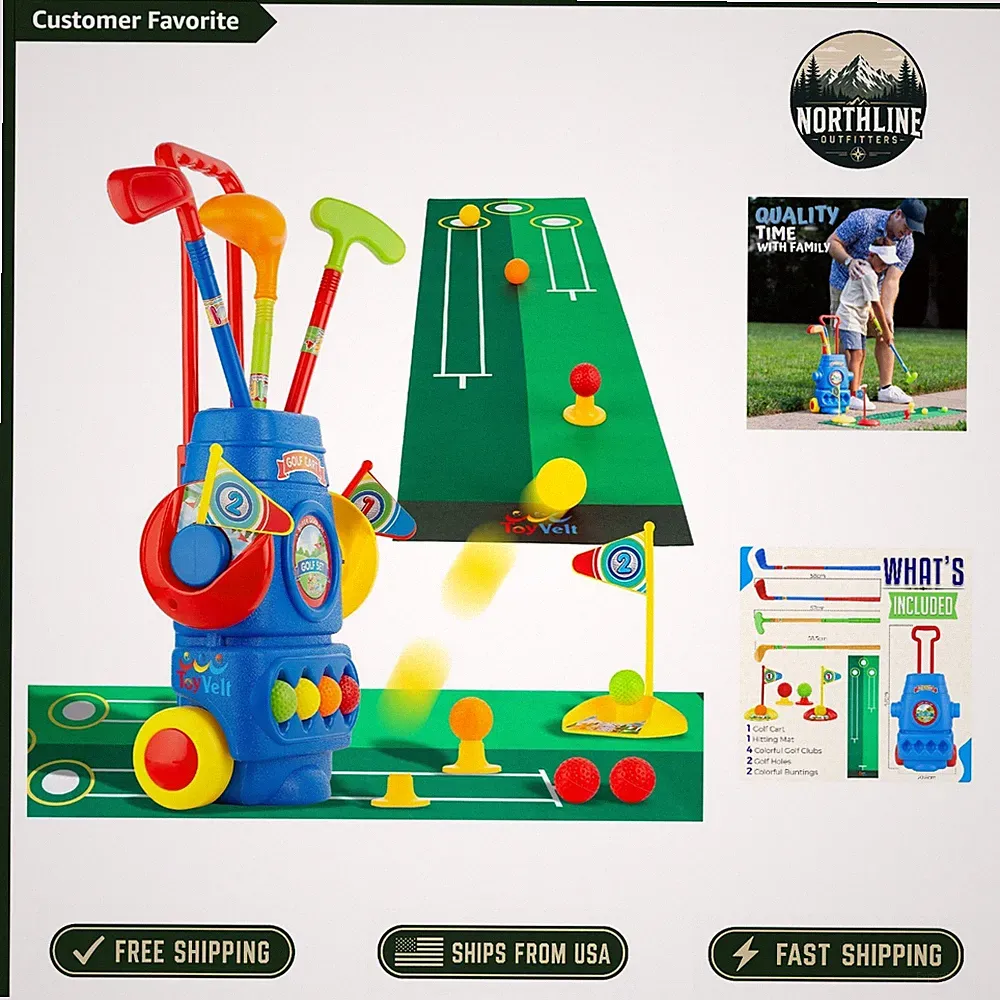 Blue Toddler Golf Set - 4 Clubs, 6 Balls & Putting Accessories for Fun Learning