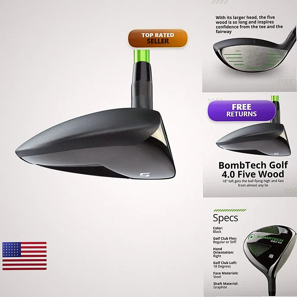BombTech Golf - 5 Wood (stiff) - Wood Fairway - Balanced And Easy - 18 Degrees