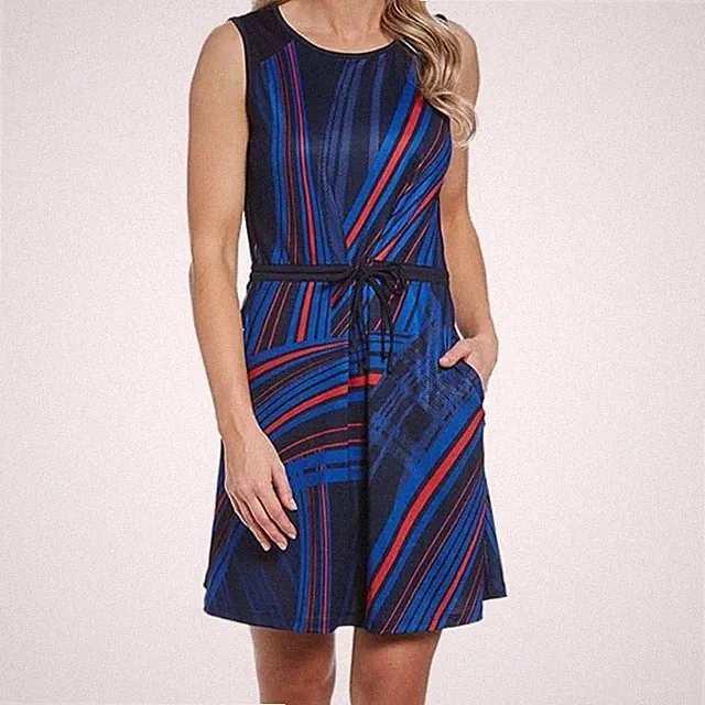 Callaway Truesculpt Ski Lines Pocket Sleeveless Golf Active Dress Blue Small