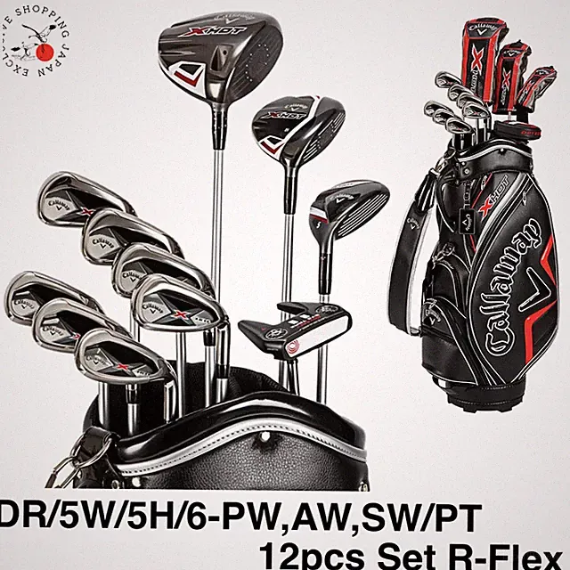 Callaway X HOT Club Set Cart Bag DR/5W/5H/6-P,A,SW/PT 12pcs R-Flex Carbon Shaft