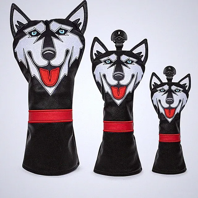 Cartoon Driver Headcover Fairway Wood Hybrid Club Cover Husky Animal Golf Cover