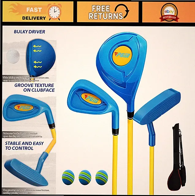 Children's Golf Club Set - 3-Piece Wood, Iron & Putter for Beginners - Hits Real