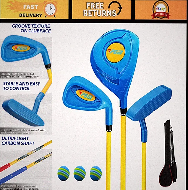 Children's Golf Club Set - 3-Piece Wood, Iron & Putter, Hits Real Balls, Beginne