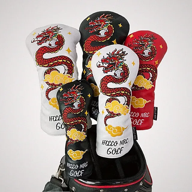Chinese Dragon Pattern Golf Club Head Cover Driver Woods Hybrid UT Head Covers