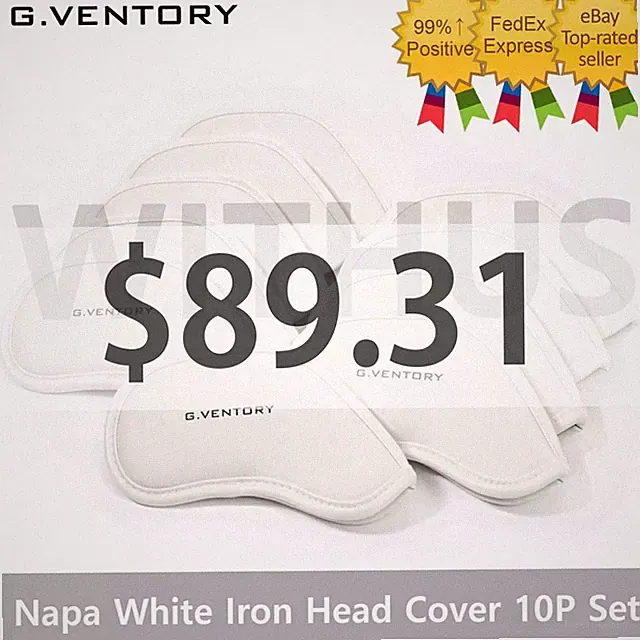 [CLEARANCE] G.VENTORY 10P Napa White Iron Premium Head Cover Golf Clubs Magnetic