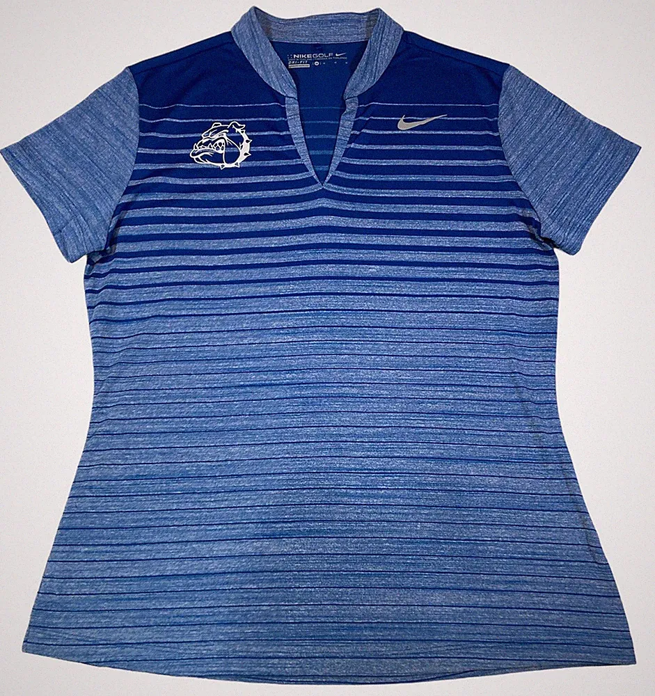 CLEARANCE Nike Golf Polo Women's Med Blue Stripe Short Sleeve Bulldogs Dri Fit