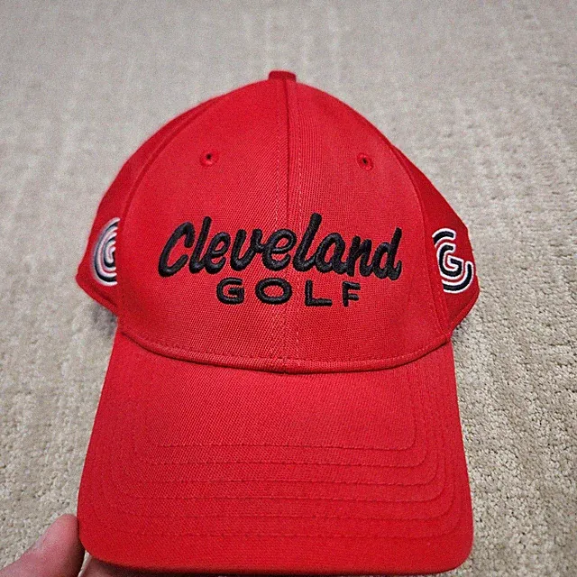 Cleveland Golf Hat Red Adjustable Nylon Spandex Performance Baseball Cap Mens