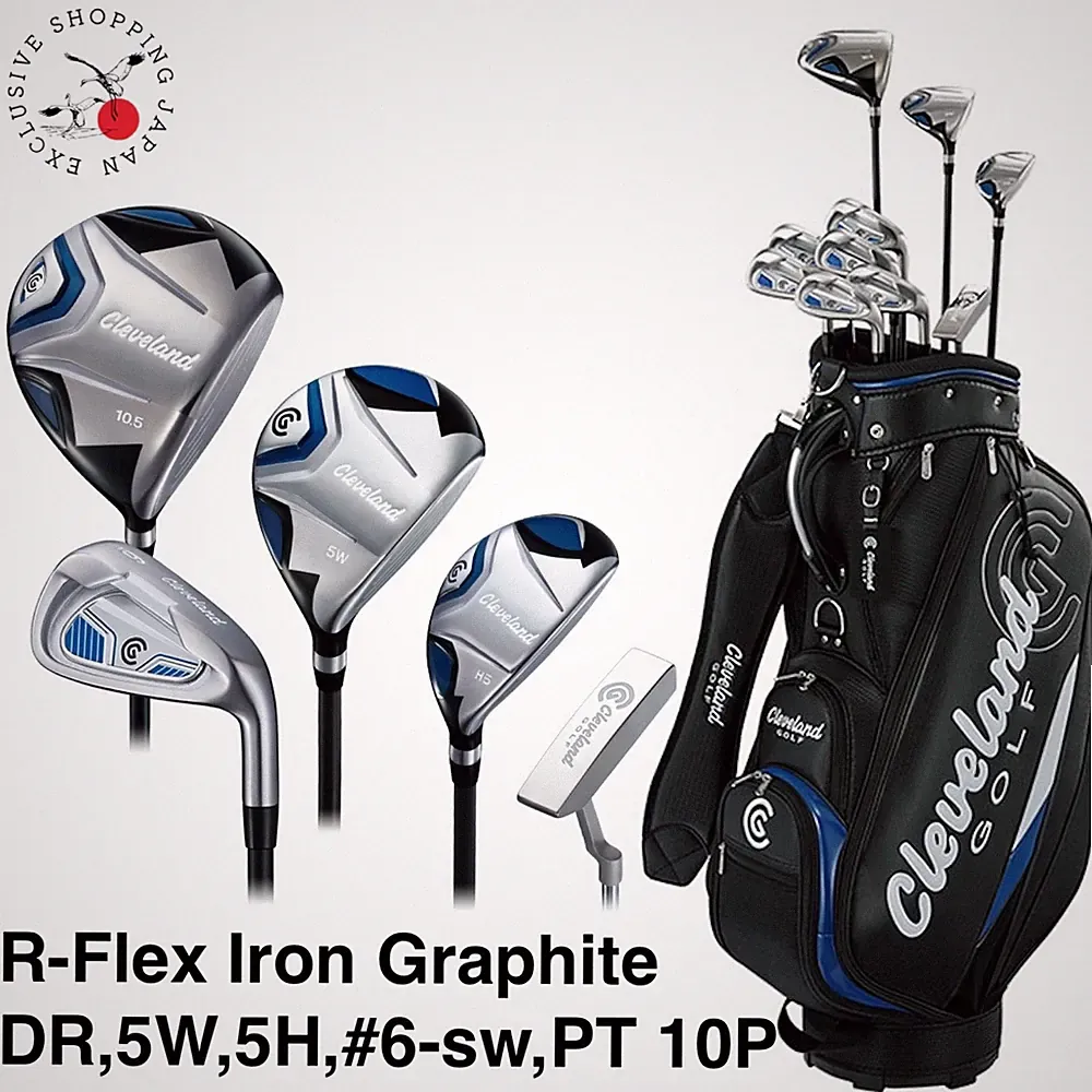 Cleveland Men Complete Full Set 10p Clubs DR/5W/5H/6-SW/PT R-Flex Shaft Cart Bag