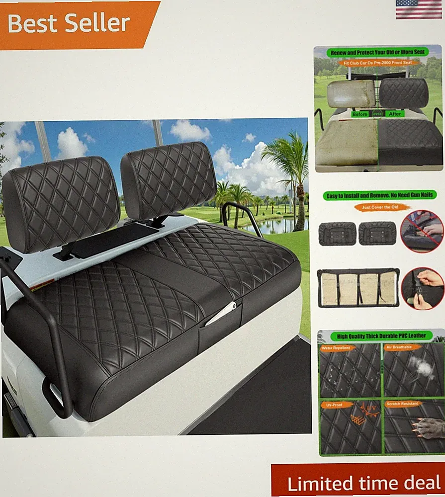 Club Car DS Pre-2000 Golf Cart Seat Cover Thick Marine Leather Made with Cus...