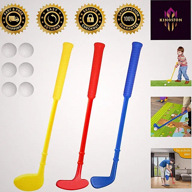 Compact 3-Piece Kids Golf Clubs Set in Bright Colors – Perfect for Ages 3+