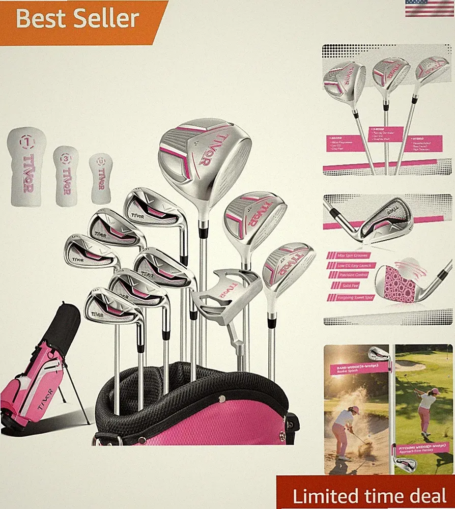 Complete 14-Piece Left-Handed Women's Golf Club Set - Ideal for Beginners
