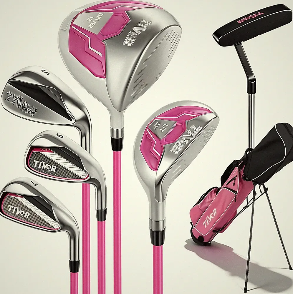 Complete 7-Piece Golf Club Set for Beginners - Right/Left Handed, Pink/Gray