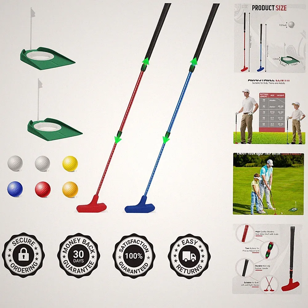 Complete Family Golf Gift Set - 2 Adjustable Putters & Mini Training Accessories