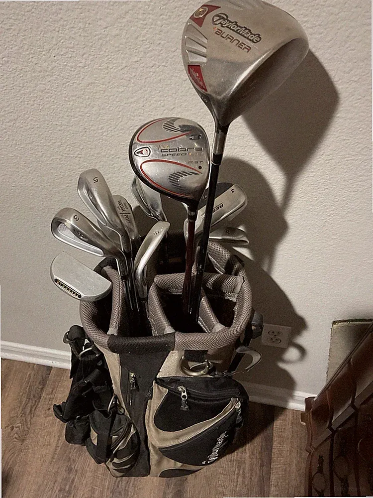 Complete Set Golf Clubs 13 Items -Taylormade Clubs RAC Irons &Bag-Teardrop Putt