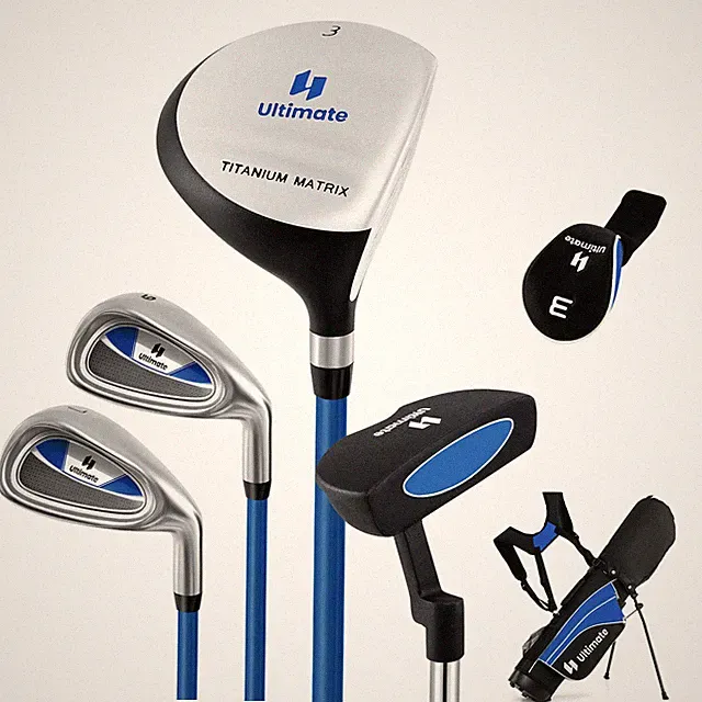 Costway 31" Portable Junior Complete Golf Club Set for Kid Age 8+ Set of 5 Blue