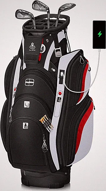 Deluxe Golf Cart Bag with 15-Way Divider, Cooler, USB Port & Rain Cover