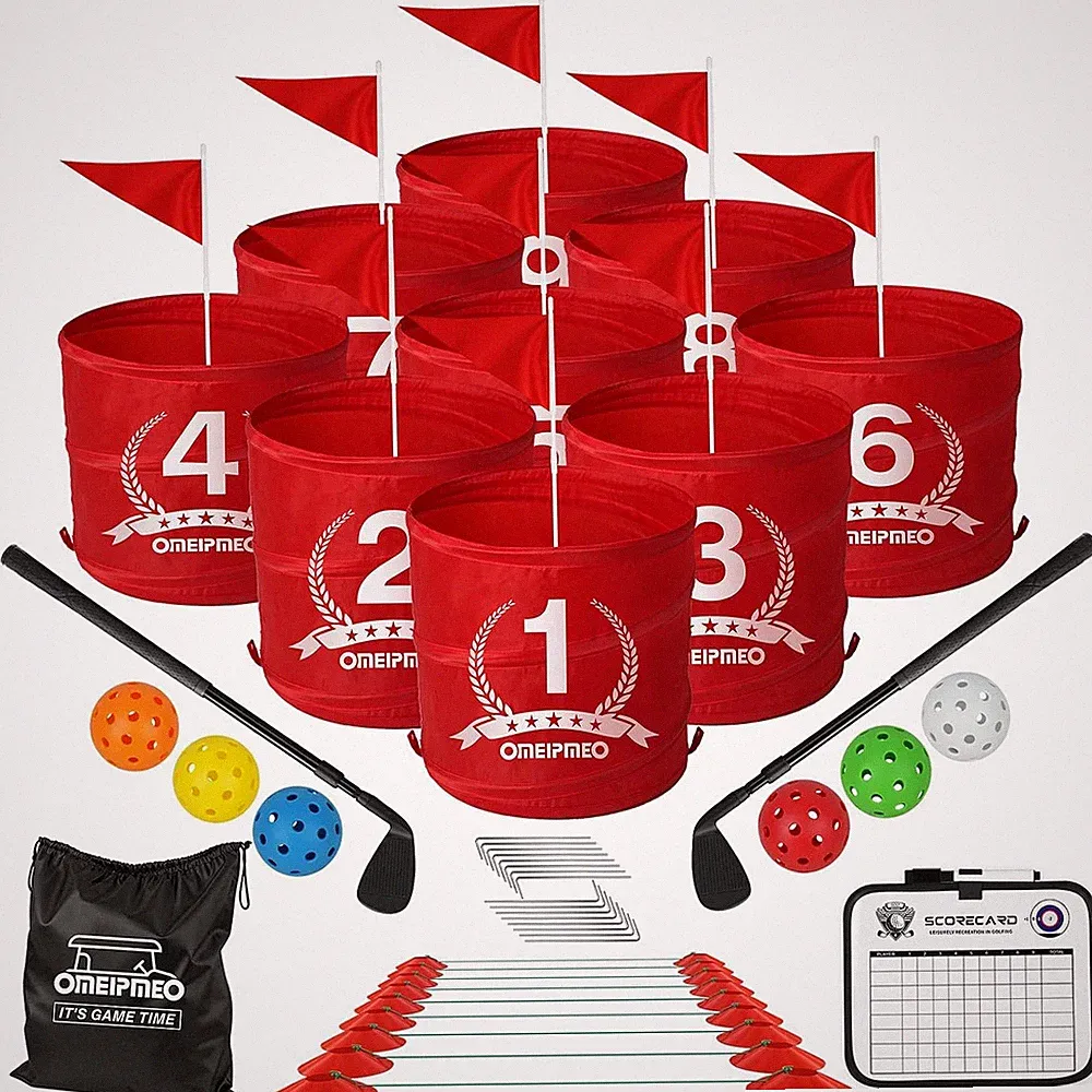 Deluxe Portable Backyard 9 Hole Golf Game Set with Golf Clubs Buckets for Kids