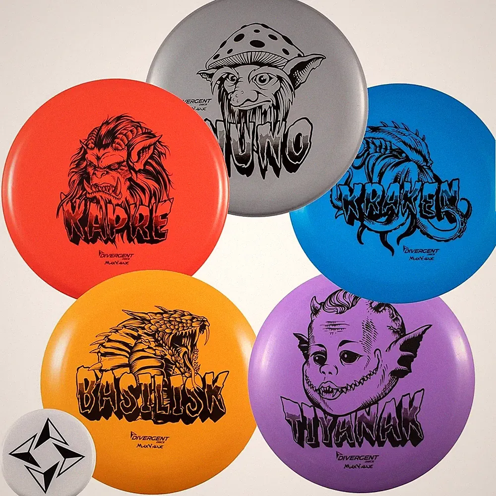Divergent Discs - 5 Disc MaxValue Plastic - Beginner Disc Golf Set With Mini