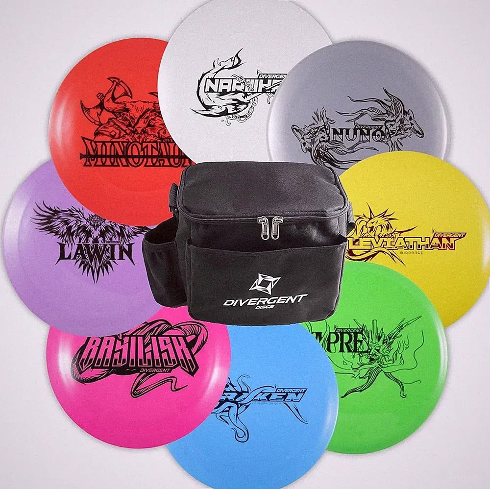 Divergent Discs Complete 8-Disc Set with Bag - Complete Disc Golf Starter Set