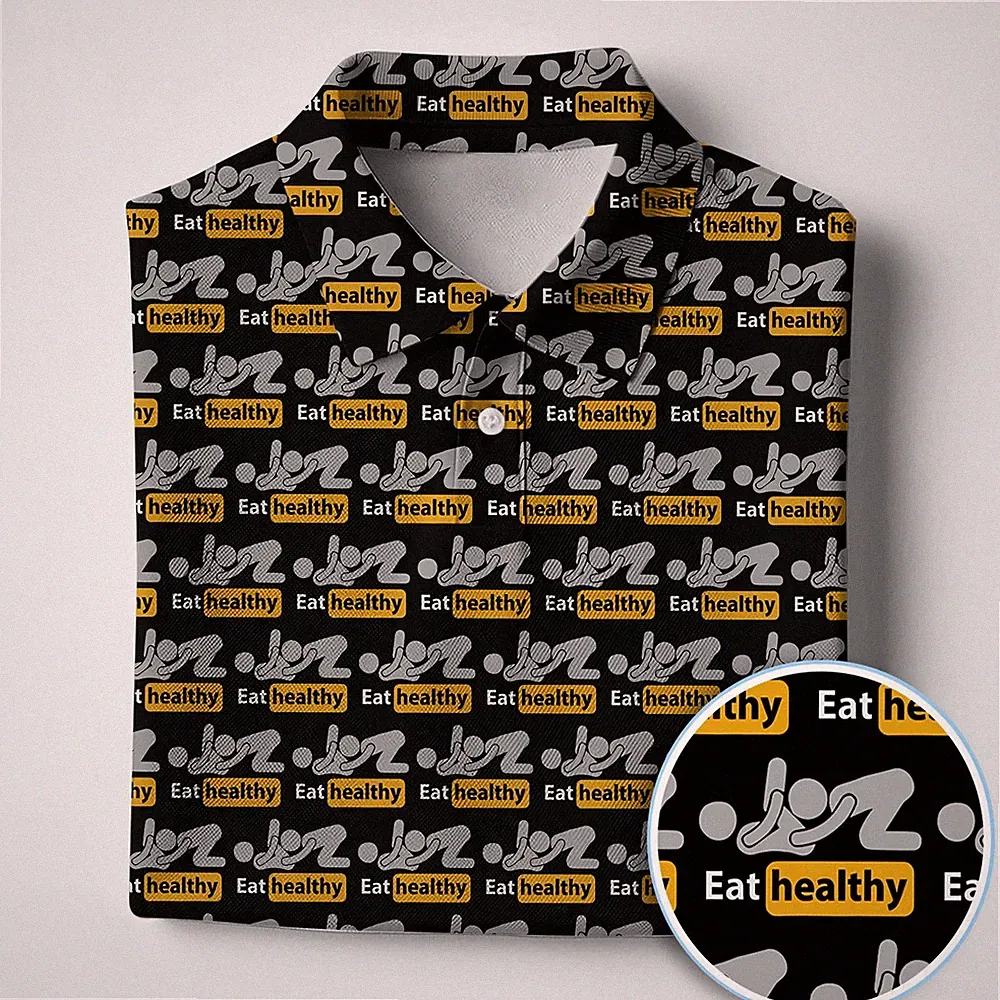 Eat Healthy Pattern Golf Polo, Funny Golf Shirt Men, Golfer Gift