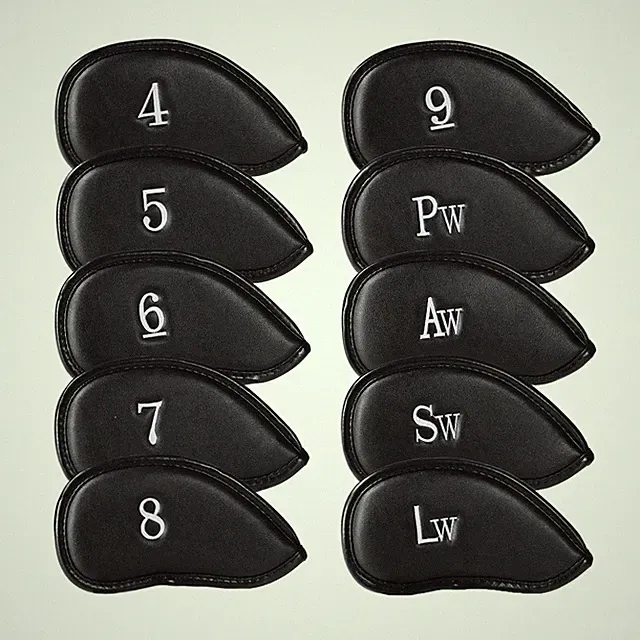 Ecsoiam Premium Leather Golf Iron Covers - Magnetic Closure, Double-Sided Embroi