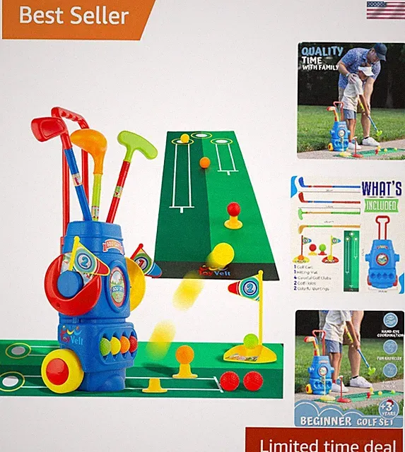 Educational Toddler Golf Set: Promotes Motor Skills with Clubs & Mat - Blue