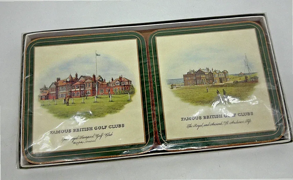 Famous British Golf Clubs Coaster Set of 6 Harrods ~Pimpernal New in Box Sealed