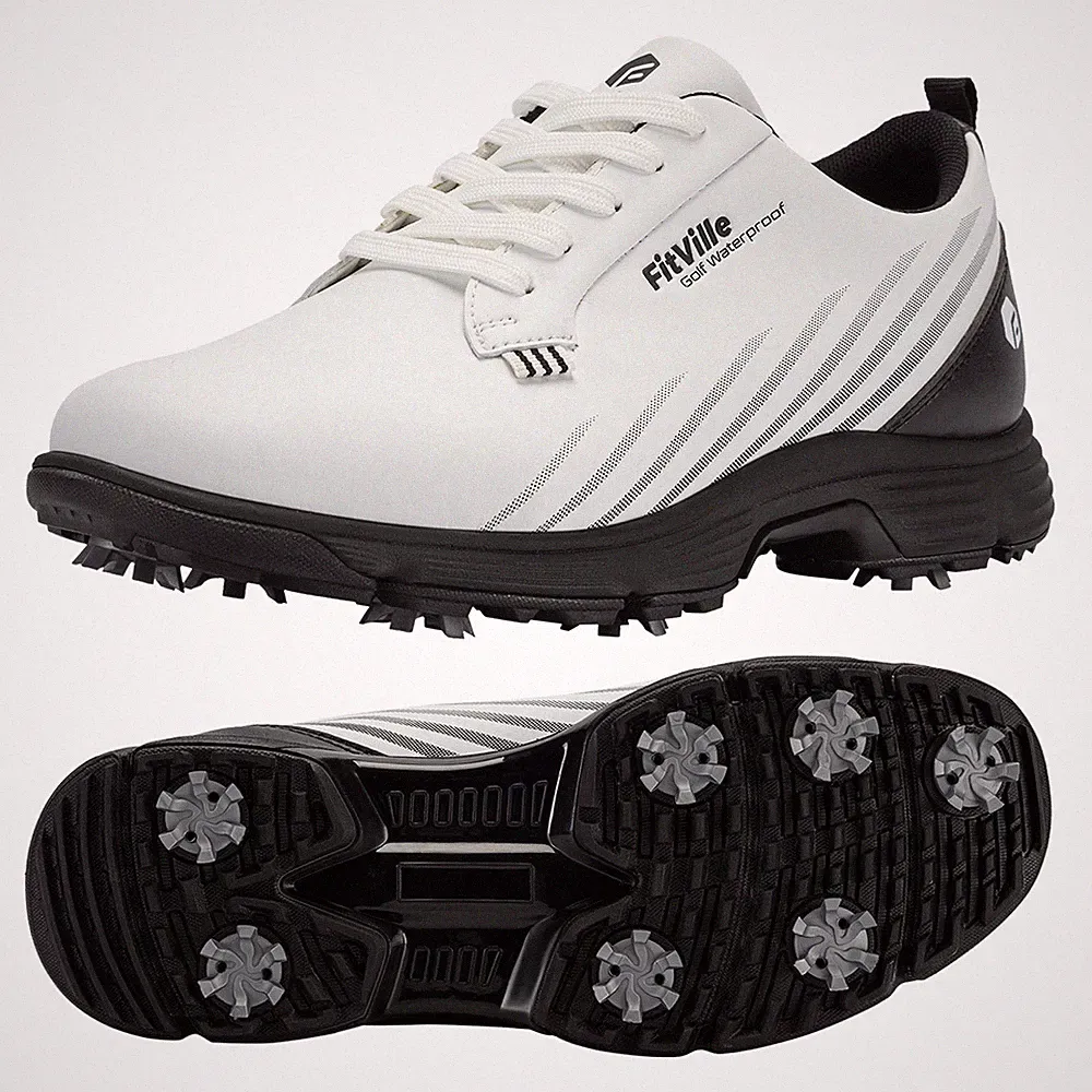 FitVille Men's Spiked Golf Shoes Water-Resistant Lightweight w/ Removable Spikes
