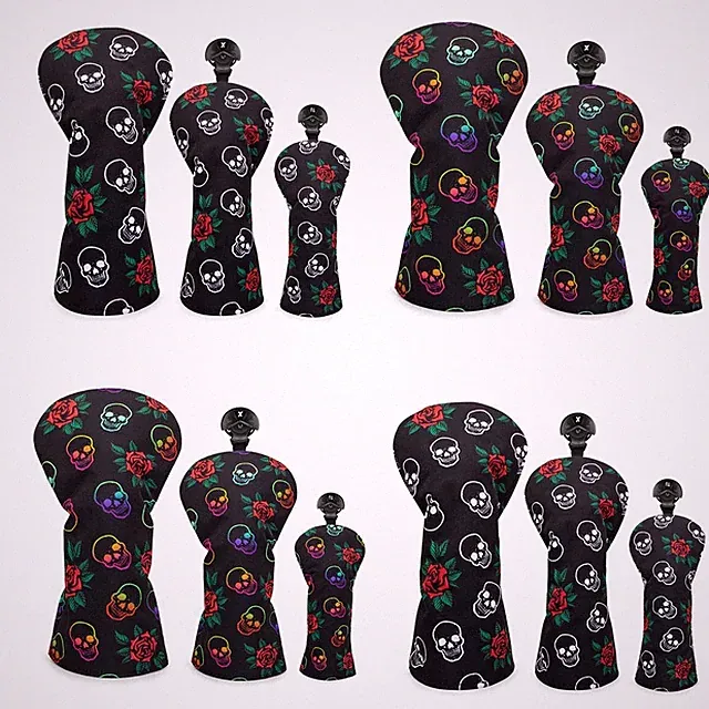 Flower Rose Skull Golf Wood Headcover 135H Driver FW UT Rescue Head Cover Select
