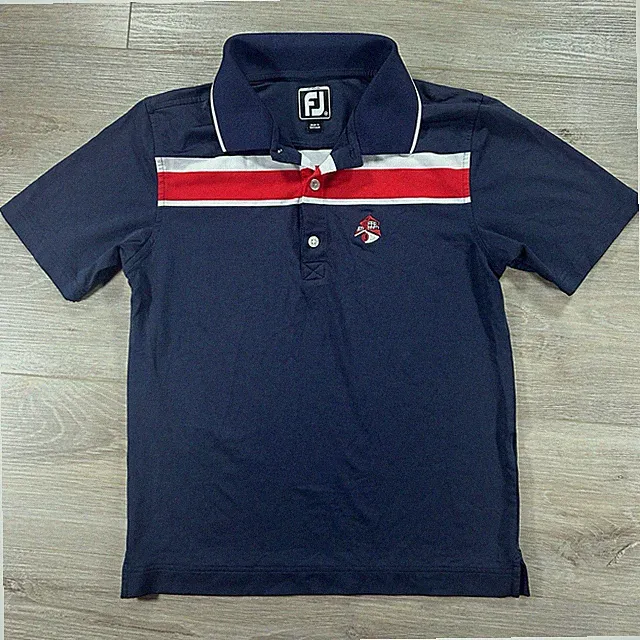 FOOTJOY Junior Youth Boys Medium Navy Polo Red And White Stripe Golf