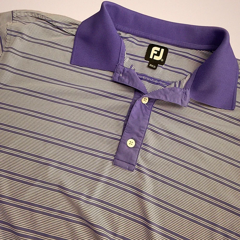 Footjoy Mens Golf Polo Shirt Purple Stripe XL Embroidered World Woods Golf Club