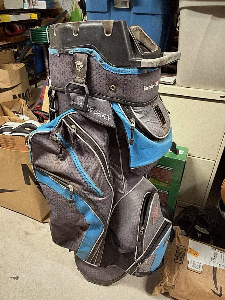 Founders Club Golf Cart Bag Gray Blue 14-Way Divider Multiple Pockets Used