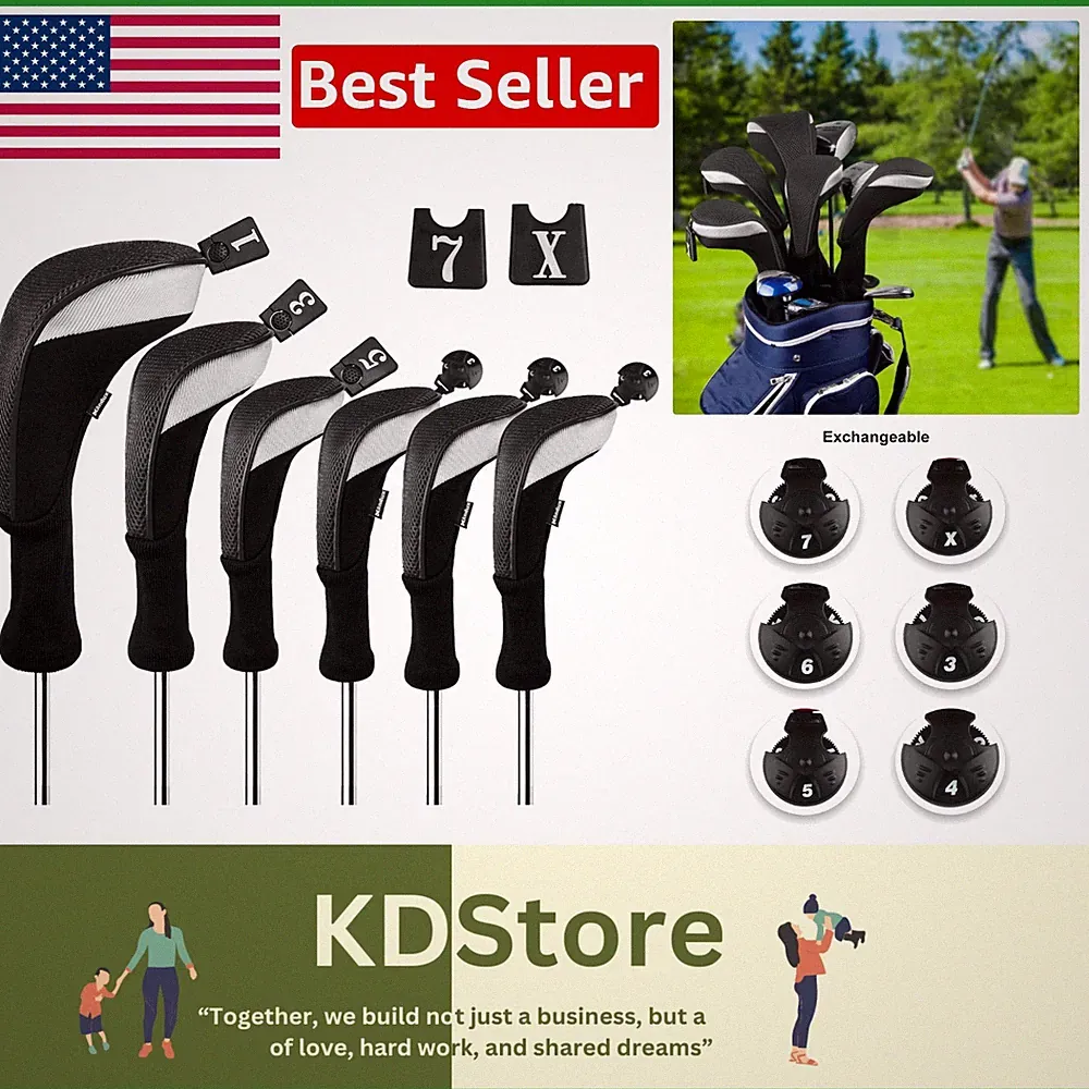 Full-Size Golf Head Covers - 6pcs for Woods & Hybrids, Fits Standard Drivers