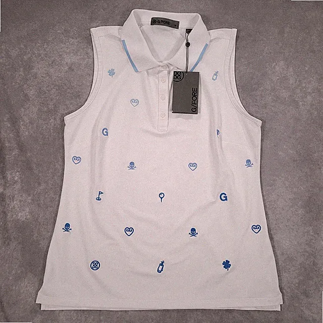 G/FORE Polo Shirt Womens Medium White Sleeveless Golf Heart Performance Active
