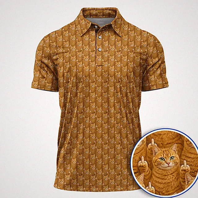 Ginger Cat Pattern Golf Shirt, Funny Cats Golf Polos, Golf Gift For Golfer
