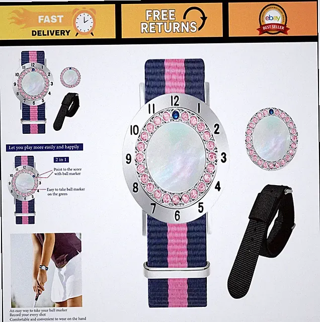 Golf Ball Marker Bracelet with Stroke Counter, Pearl Crystal, Golf Accessory