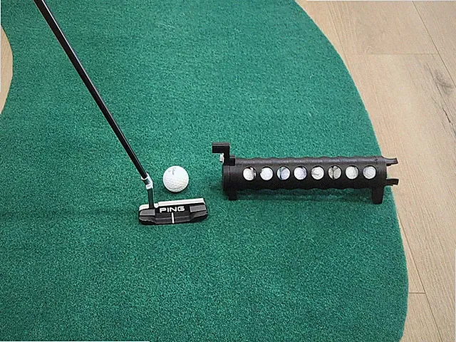 Golf ball retriever, putting green dispenser tube, practice mat training aid